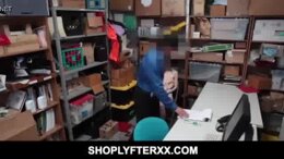 Inked Petite shoplifter with nice tits and body fucks security officer