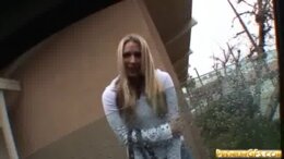POV blonde teen screwed after she sucks hard cock